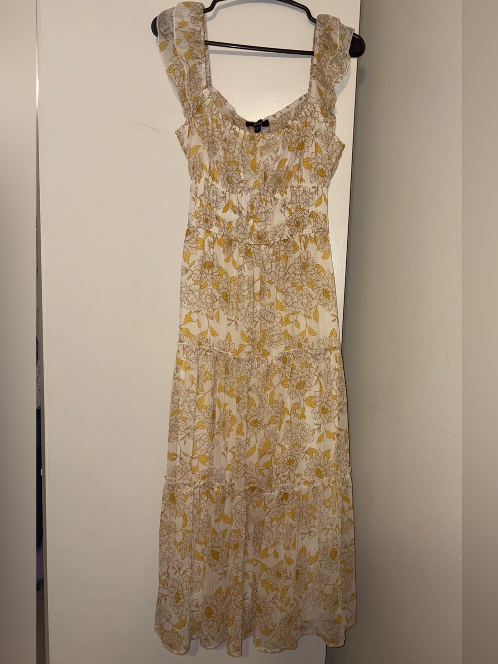 Trixxi White and Yellow Floral Smocked Tiered Maxi Dress
